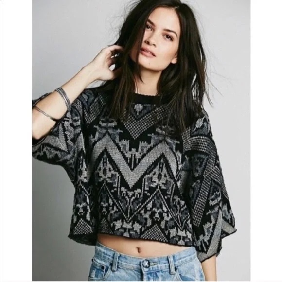 Free People Sweaters - Free People Aztec Superstar Wool Blend Sweater Oversized Crop Size S - L